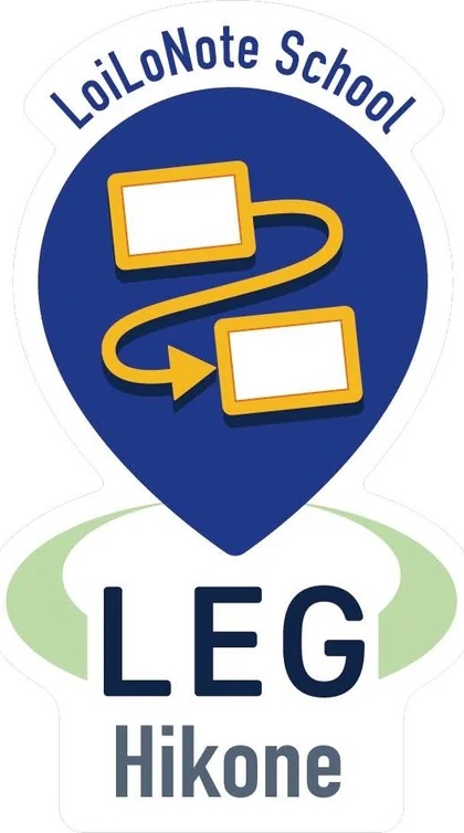 LEG彦根の公式ロゴ。LoiLoNote School のマップピン型バッジに「LEG Hikone」の文字。